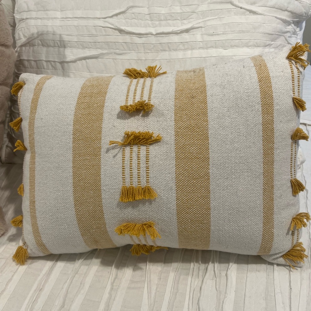 Adorable NWOT Throw Pillow Cream and Gold Accents 18x13” New Condition